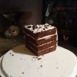 chocolate keto layer cake with peppermint frosting